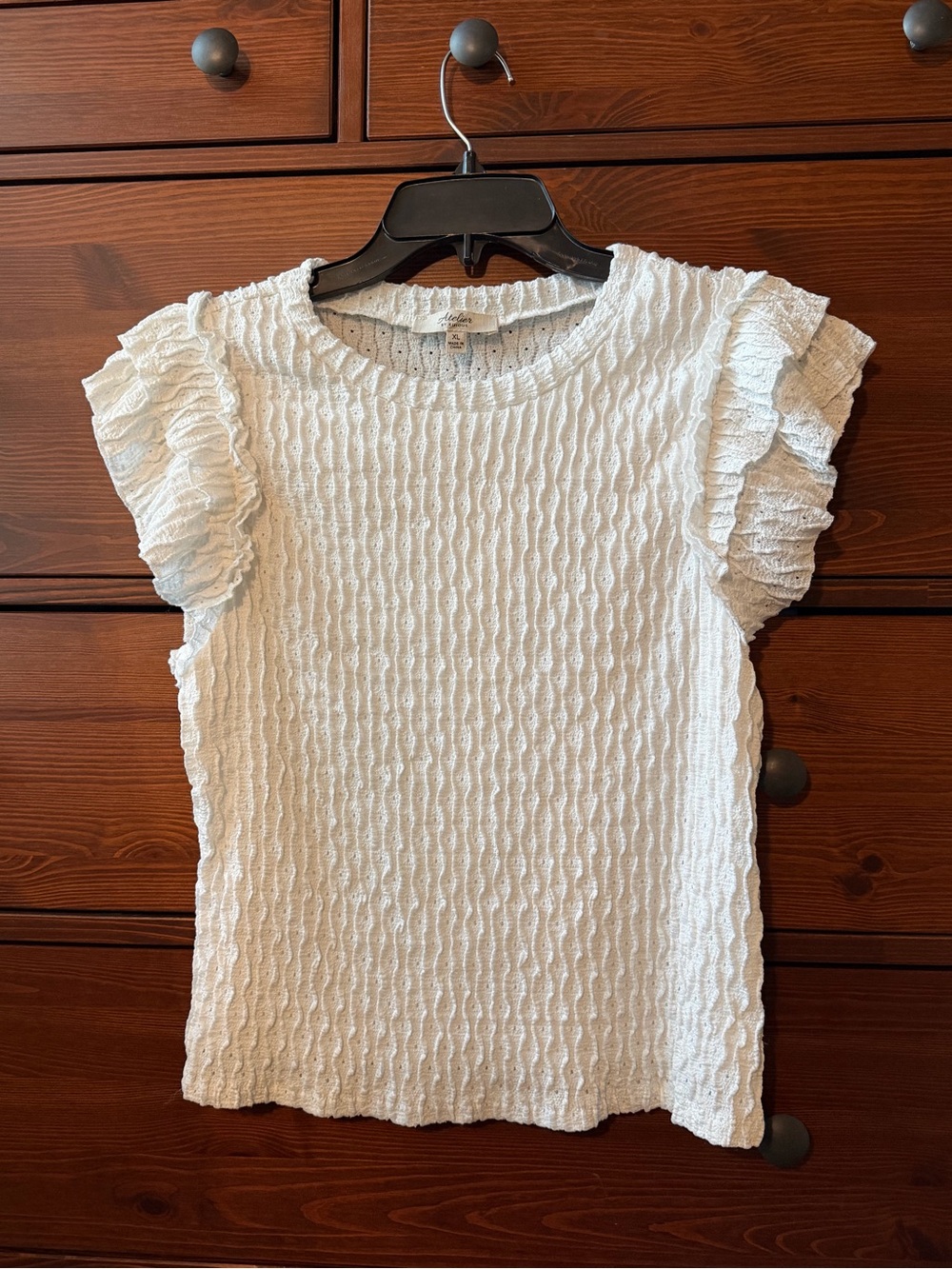 Atelier by Kirious Textured White Ruffle Sleeve Short-Sleeve Blouse - Picture 7 of 7